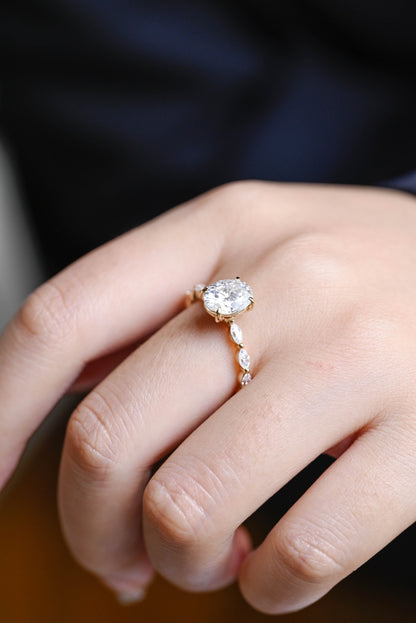 1.5 CT Oval Cut Pave Moissanite Engagement Ring