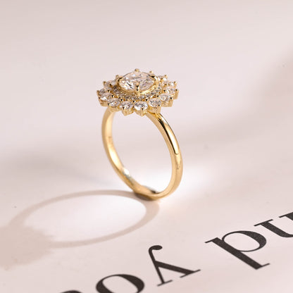 1.5 CT Round Cut Double Halo Moissanite Engagement Ring