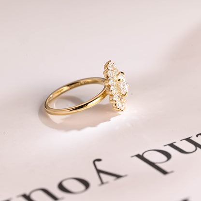 1.5 CT Round Cut Double Halo Moissanite Engagement Ring