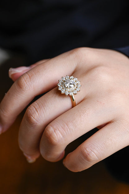 1.5 CT Round Cut Double Halo Moissanite Engagement Ring