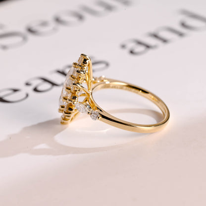 1.0 CT Marquise Cut Halo Moissanite Engagement Ring