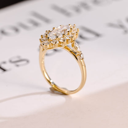 1.0 CT Marquise Cut Halo Moissanite Engagement Ring