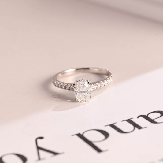 1.0 CT Oval Cut Hidden Halo Moissanite Engagement Ring