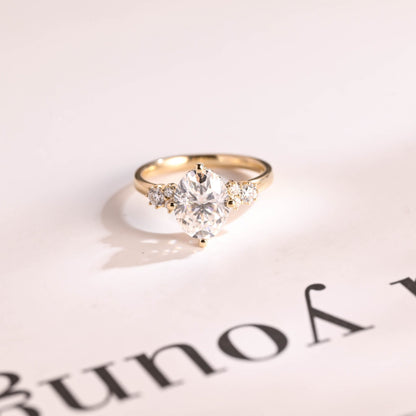 2.0 CT Oval Cut Cluster Moissanite Engagement Ring