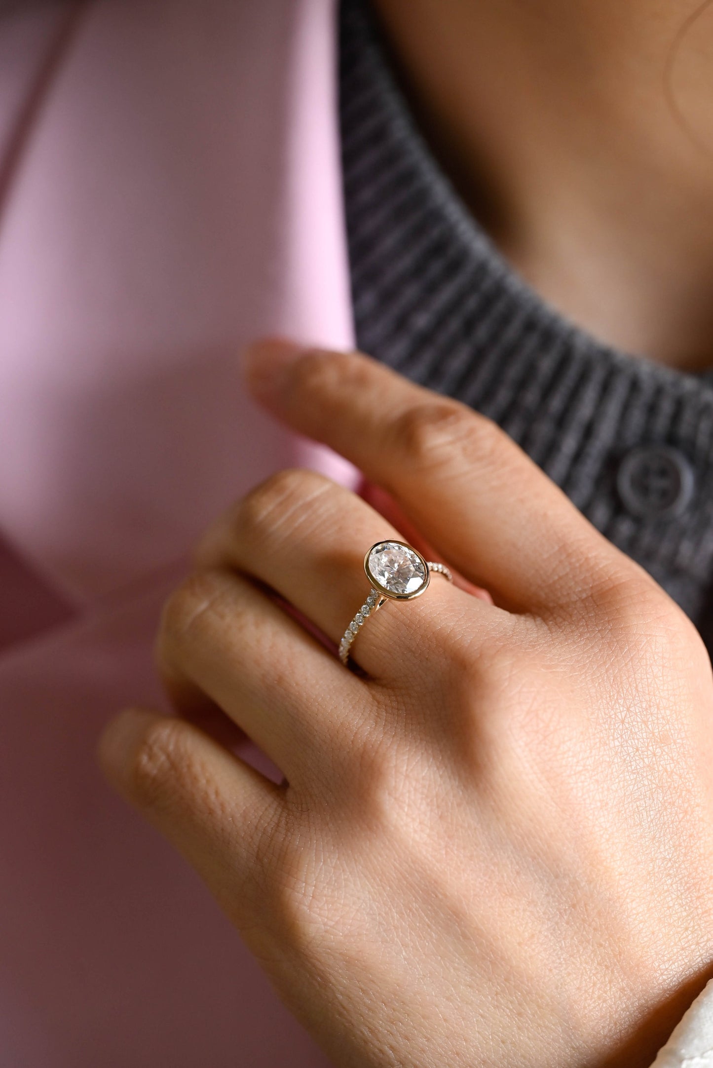 2.0 CT Oval Cut Bezel Moissanite Engagement Ring