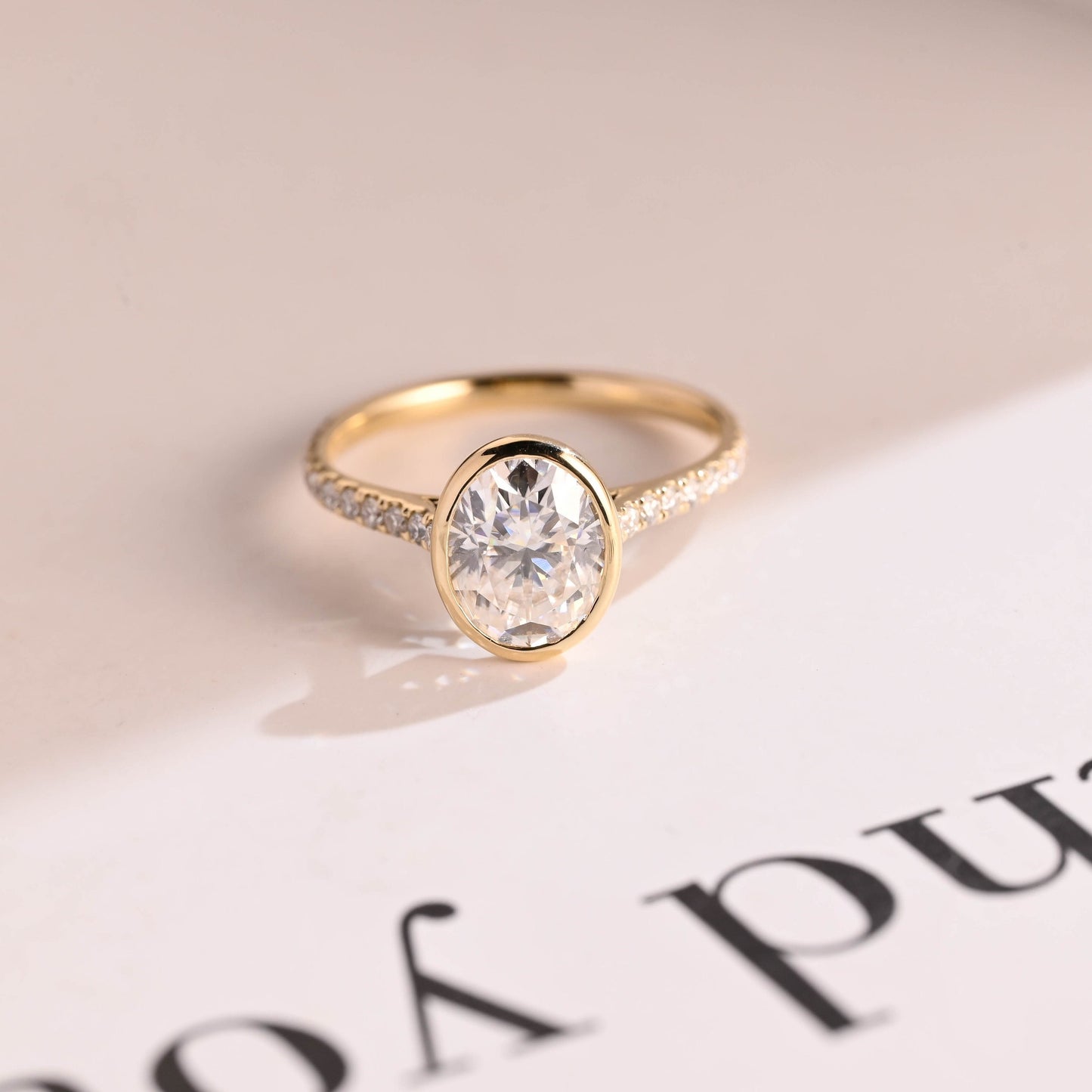 2.0 CT Oval Cut Bezel Moissanite Engagement Ring