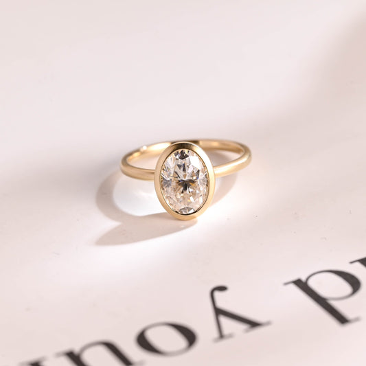 1.0 CT Oval Cut Bezel Moissanite Engagement Ring