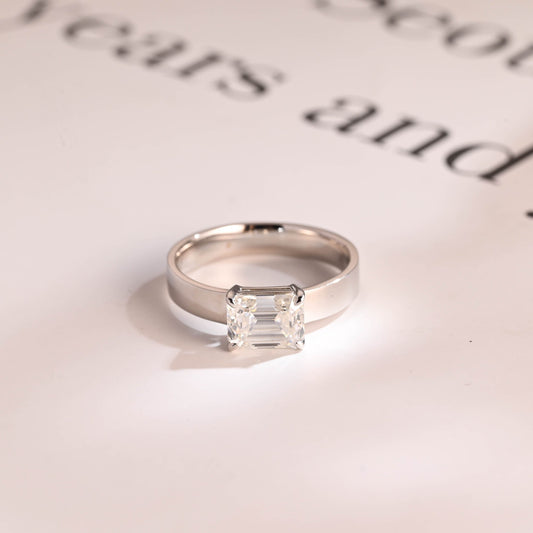 1.0 CT Emerald Cut Solitaire Moissanite Engagement Ring