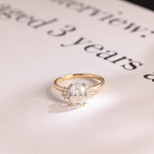 2.0 CT Oval Cut Cluster Moissanite Engagement Ring