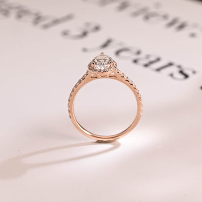 0.80 CT Pear Cut Halo Moissanite Engagement Ring