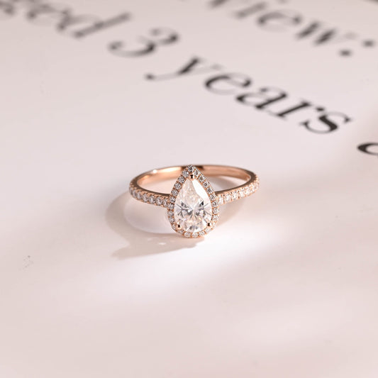 0.80 CT Pear Cut Halo Moissanite Engagement Ring