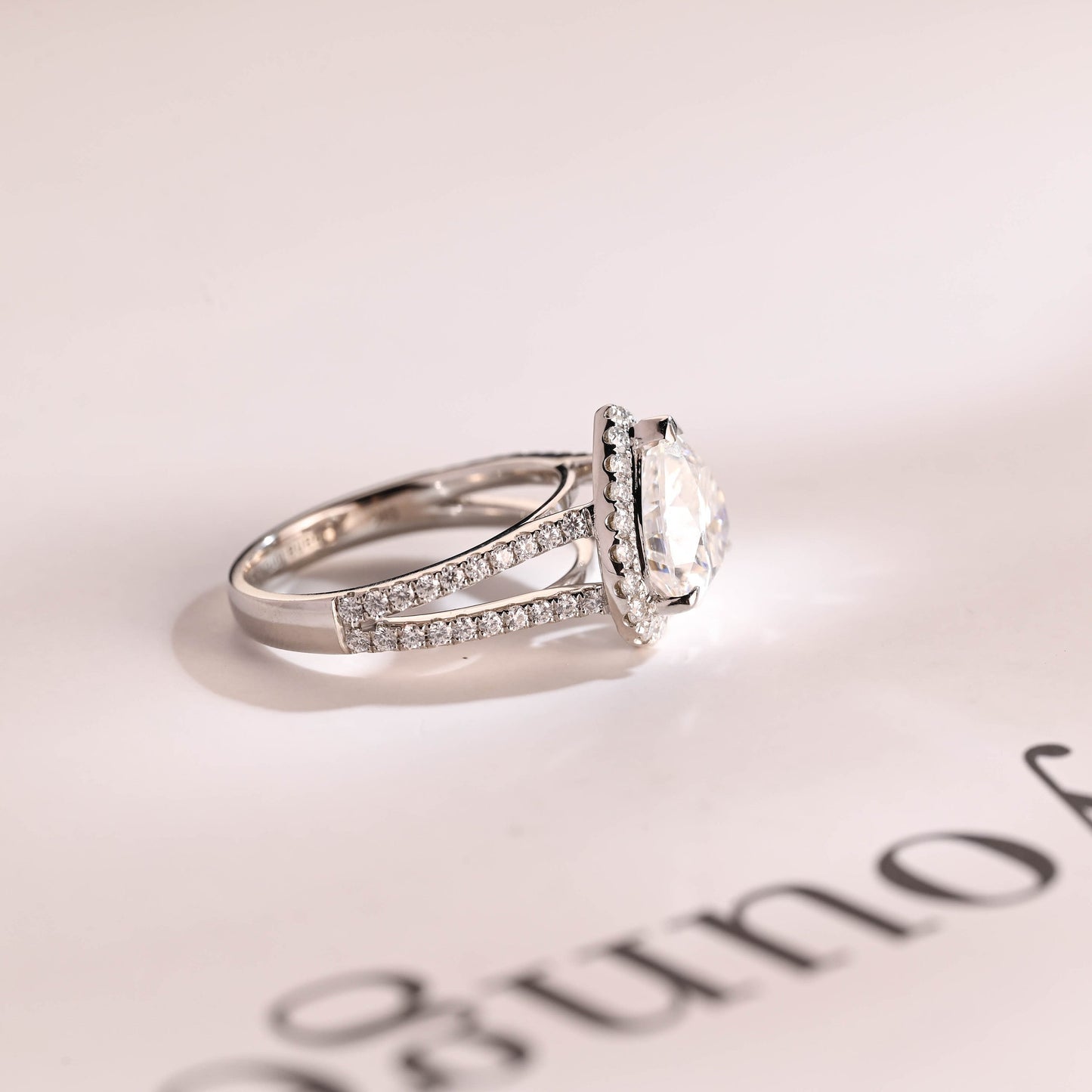 1.0 CT Heart Cut Split Shank Halo Moissanite Engagement Ring