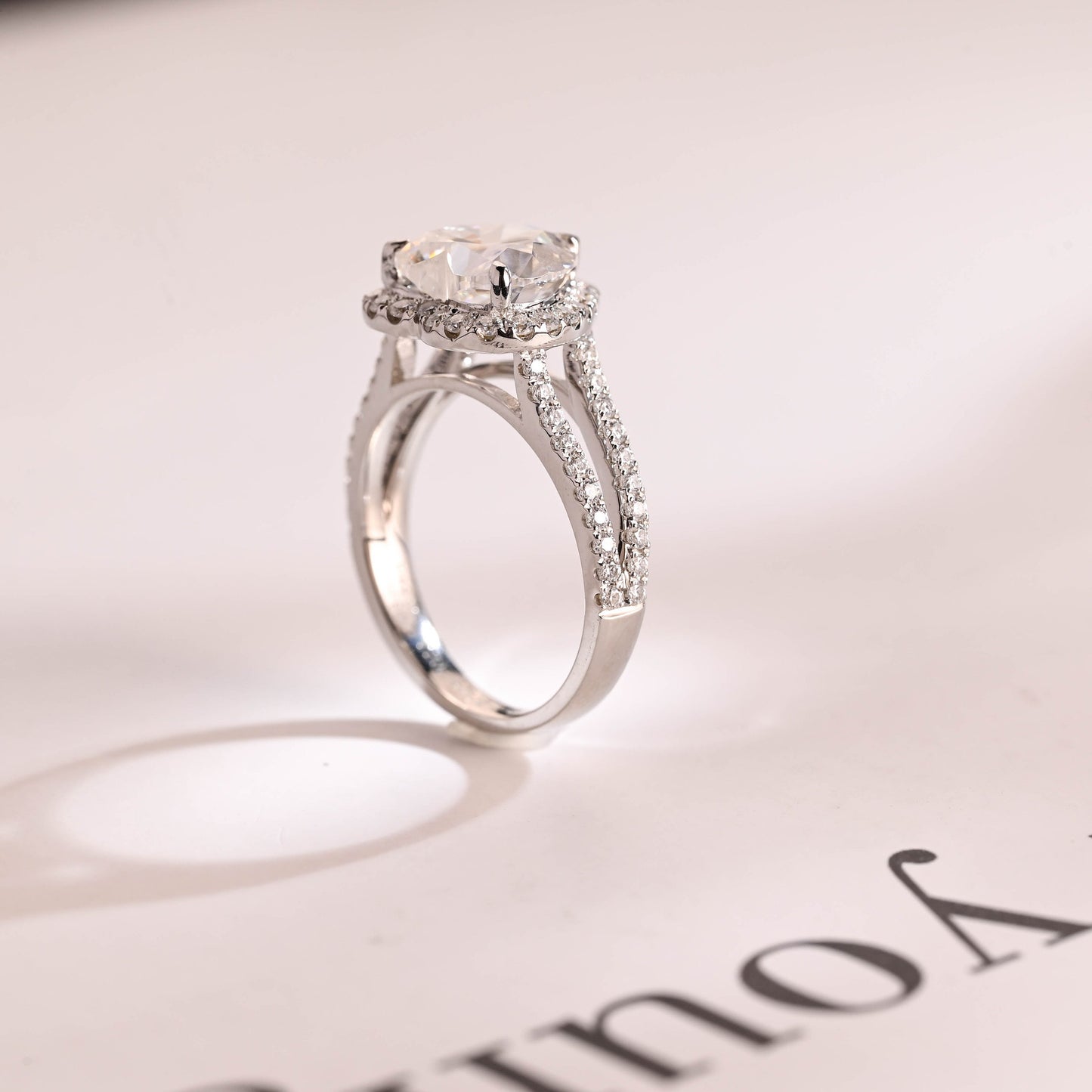 1.0 CT Heart Cut Split Shank Halo Moissanite Engagement Ring