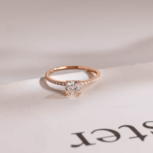 1.0 CT Cushion Cut Pave Moissanite Engagement Ring
