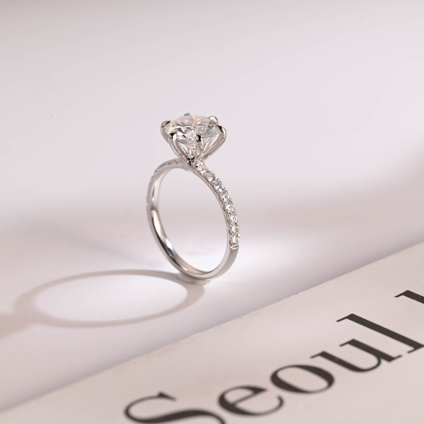 1.0 CT Round Cut Pave Moissanite Engagement Ring