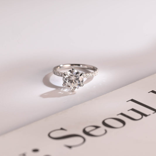 1.0 CT Round Cut Pave Moissanite Engagement Ring