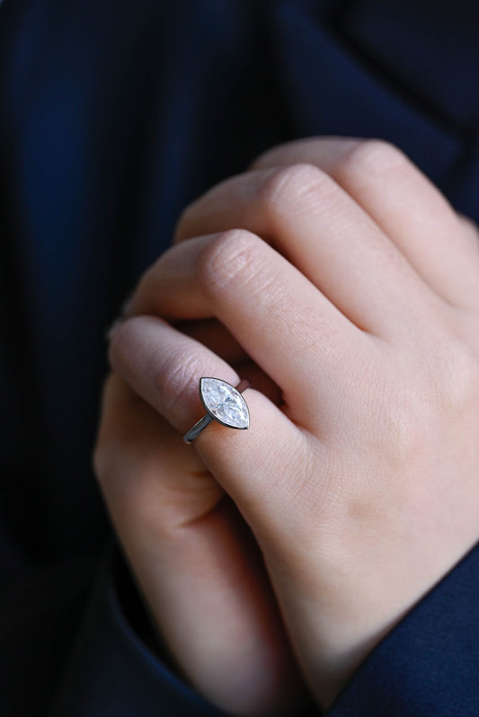 2.0 CT Marquise Cut Bezel Moissanite Engagement Ring