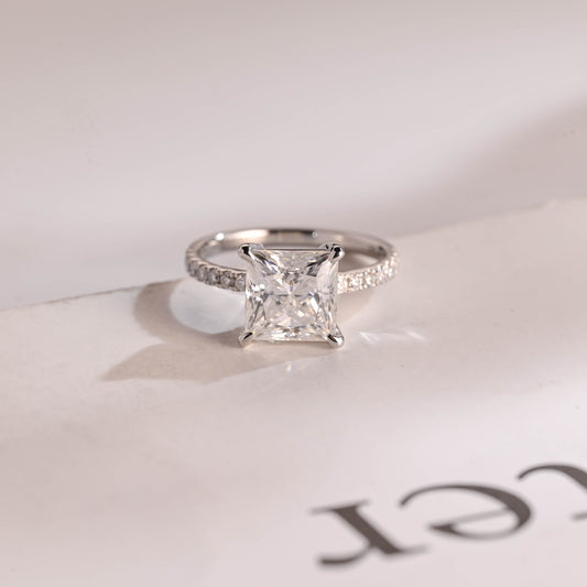 1.0 CT Princess Cut Pave Moissanite Engagement Ring