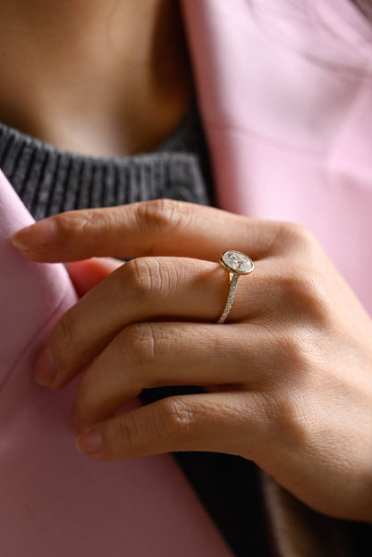 2.0 CT Oval Cut Bezel Moissanite Engagement Ring