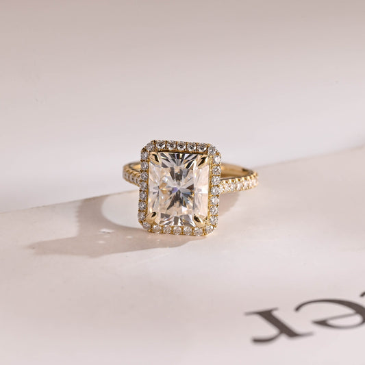 1.0 CT Radiant Cut Halo Moissanite Engagement Ring