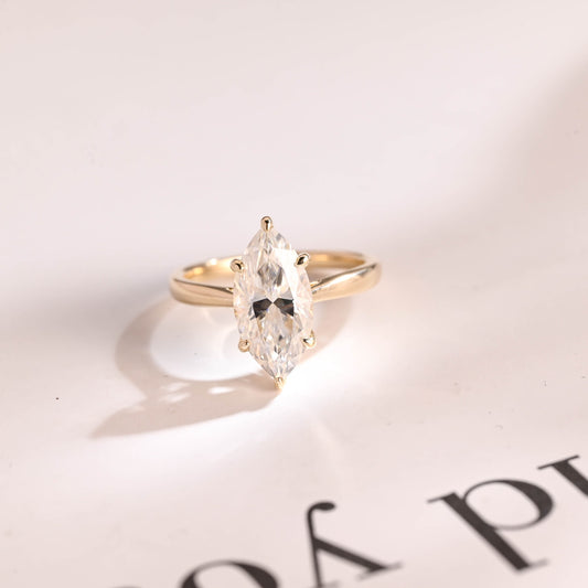 0.8 CT Marquise Cut Solitaire Moissanite Engagement Ring