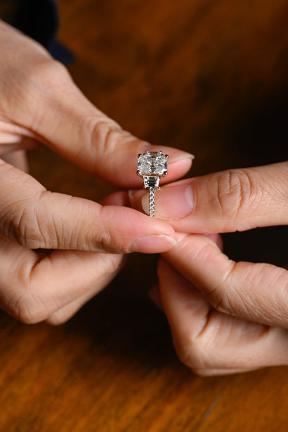 1.0 CT Radiant Cut Three Stone Moissanite Engagement Ring
