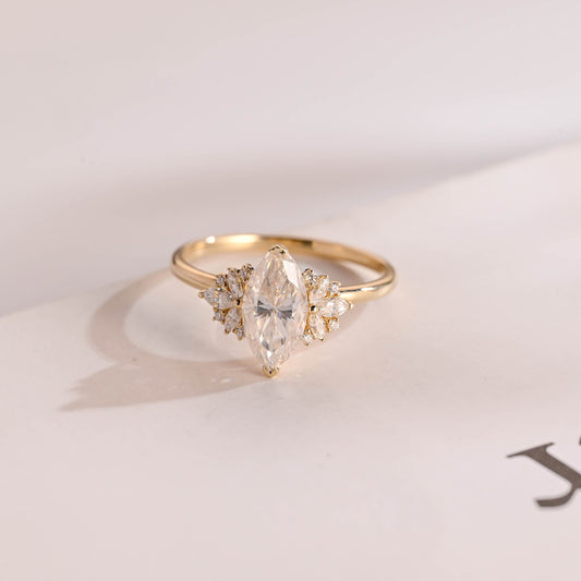 2.0 CT Marquise Cut Cluster Moissanite Engagement Ring