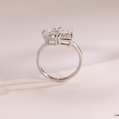 2.0 CT Pear & Emerald Cut Two Stone Moissanite Engagement Ring