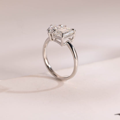 2.0 CT Pear & Emerald Cut Two Stone Moissanite Engagement Ring