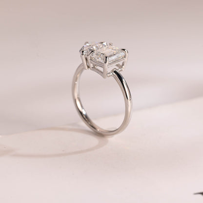 2.0 CT Pear & Emerald Cut Two Stone Moissanite Engagement Ring