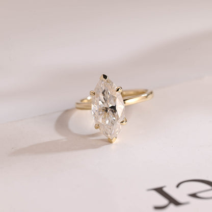 0.80 CT Marquise Cut Hidden Halo Moissanite Engagement Ring