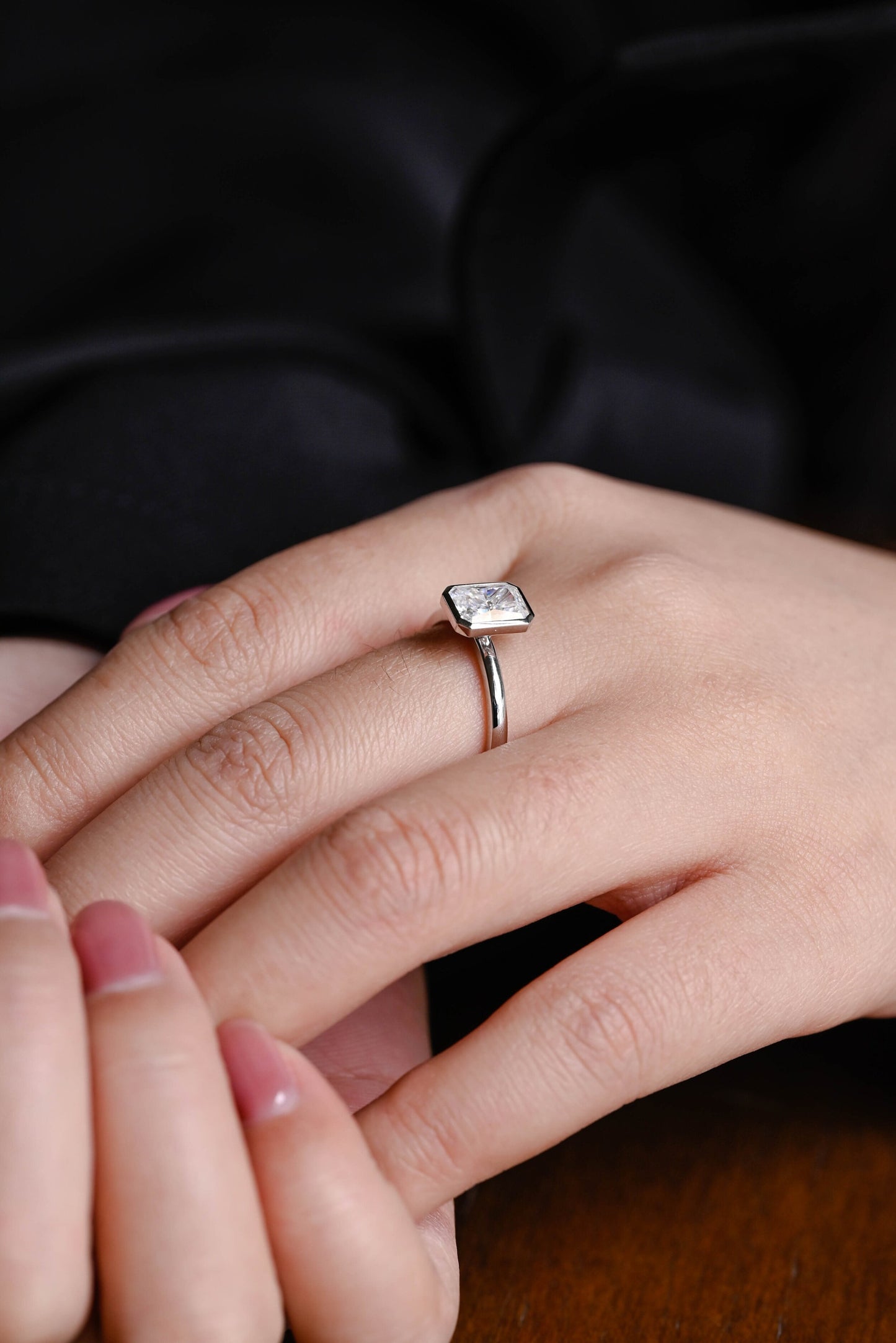 0.80 CT Radiant Cut Bezel Moissanite Engagement Ring