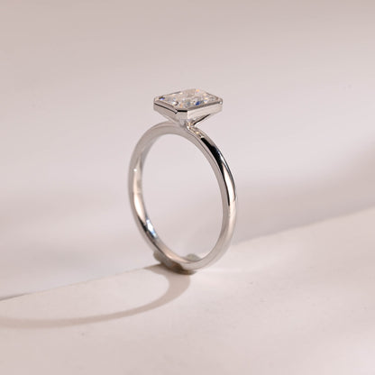 0.80 CT Radiant Cut Bezel Moissanite Engagement Ring
