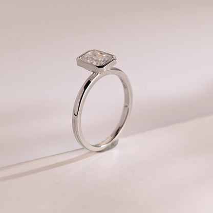 0.80 CT Radiant Cut Bezel Moissanite Engagement Ring