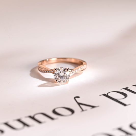 1.20 CT Round Cut Twisted Shank Moissanite Engagement Ring