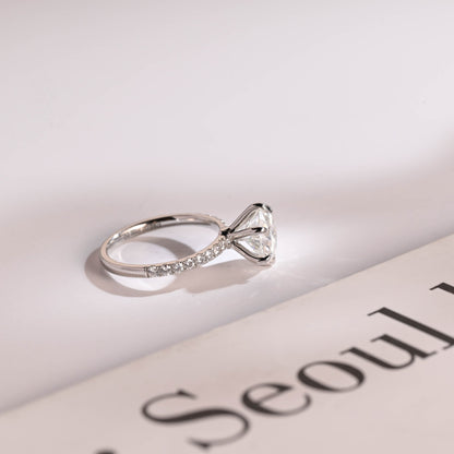 1.0 CT Round Cut Pave Moissanite Engagement Ring