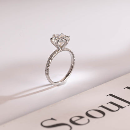 1.0 CT Round Cut Pave Moissanite Engagement Ring