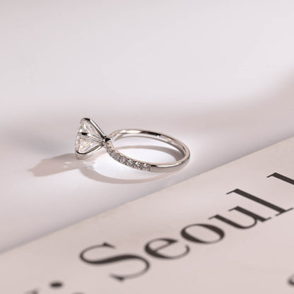 1.0 CT Round Cut Pave Moissanite Engagement Ring