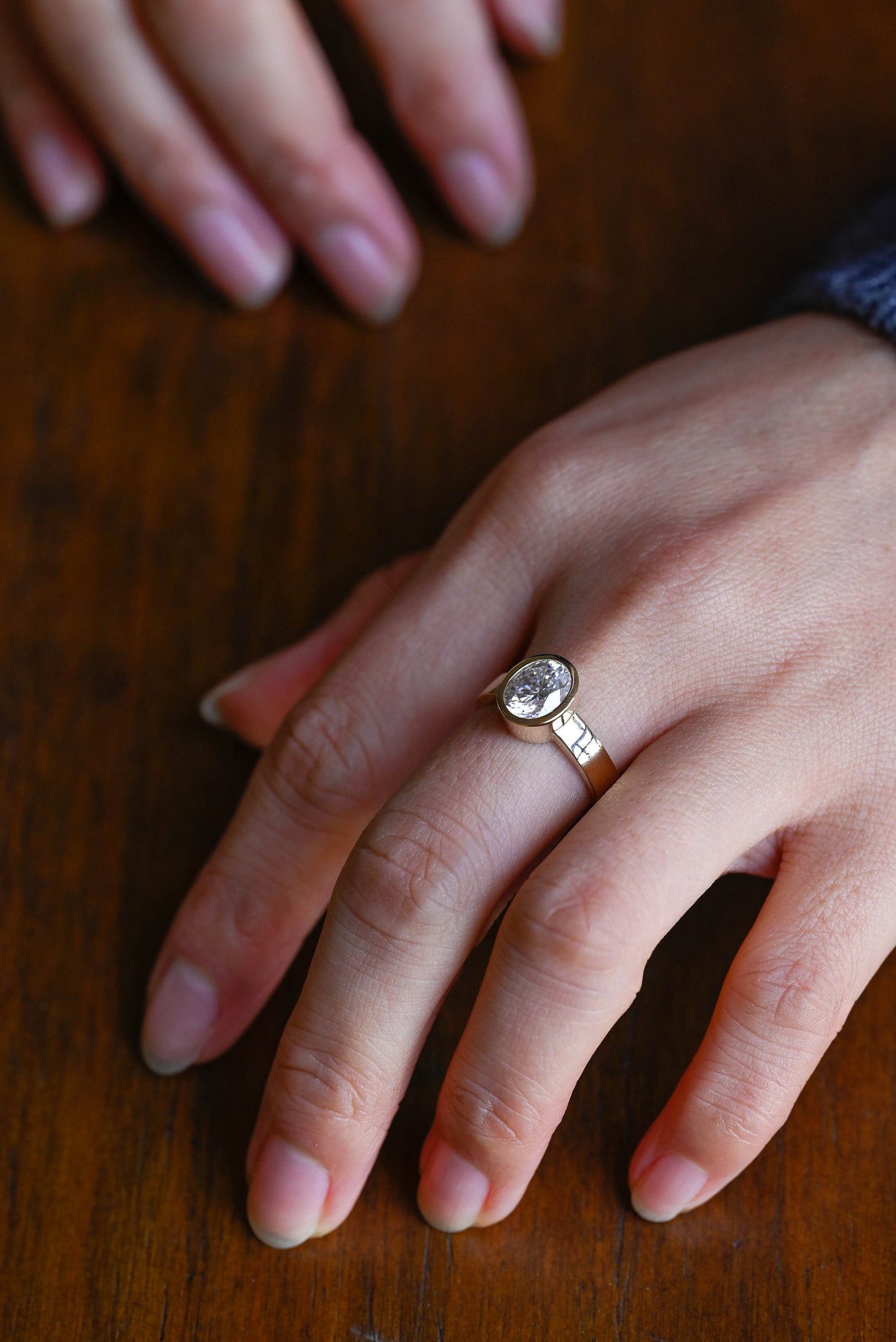 1.0 CT Oval Cut Bezel Moissanite Engagement Ring
