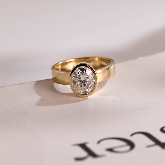 1.0 CT Oval Cut Bezel Moissanite Engagement Ring