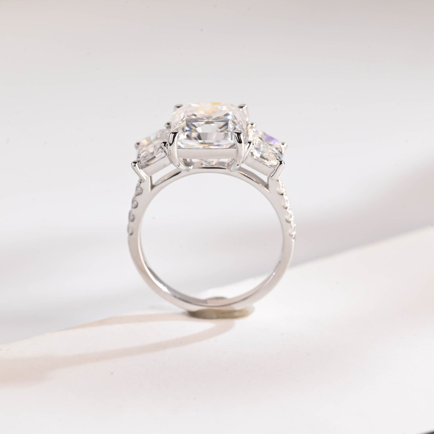 1.0 CT Radiant Cut Three Stone Moissanite Engagement Ring