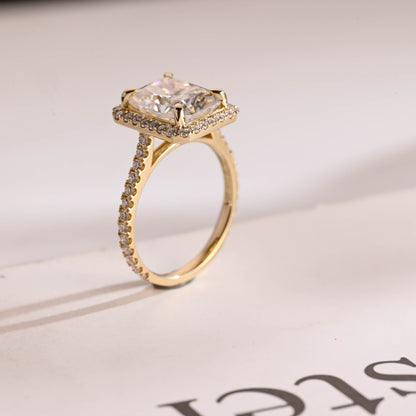 1.0 CT Radiant Cut Halo Moissanite Engagement Ring