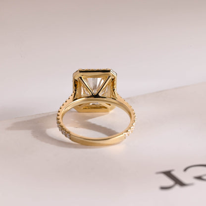 1.0 CT Radiant Cut Halo Moissanite Engagement Ring