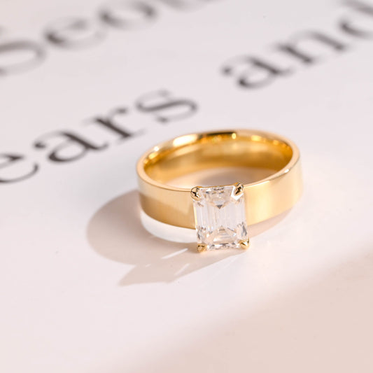 1.0 CT Emerald Cut Solitaire Moissanite Engagement Ring