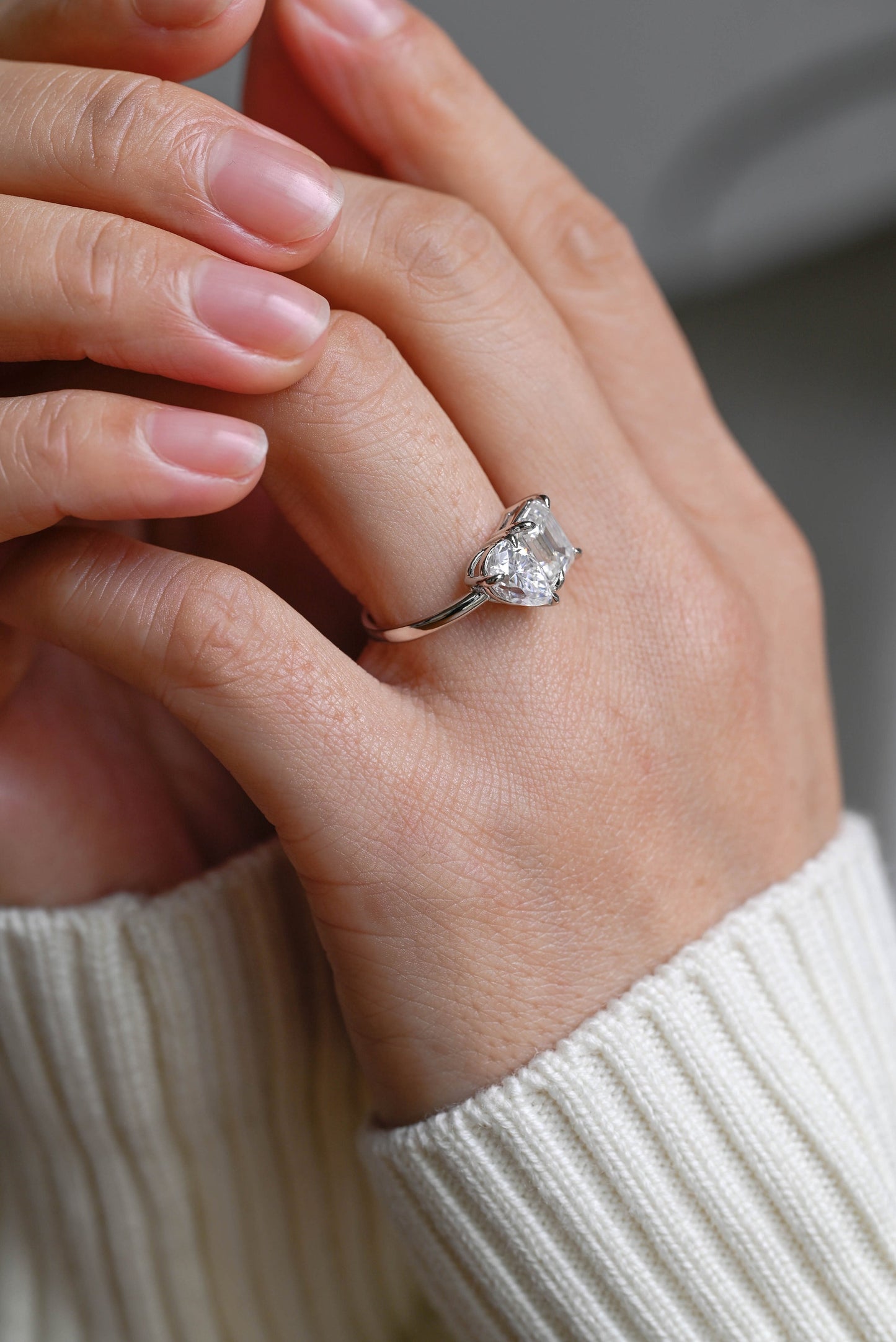 2.0 CT Pear & Emerald Cut Two Stone Moissanite Engagement Ring
