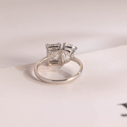 2.0 CT Pear & Emerald Cut Two Stone Moissanite Engagement Ring