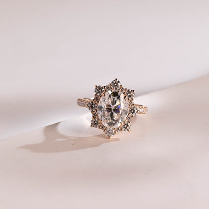 1.0 CT Oval Cut Halo Moissanite Engagement Ring