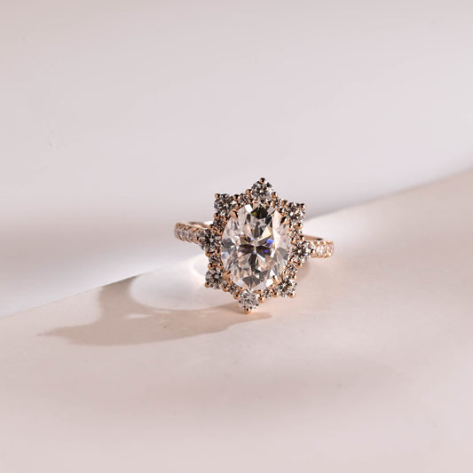 1.0 CT Oval Cut Halo Moissanite Engagement Ring