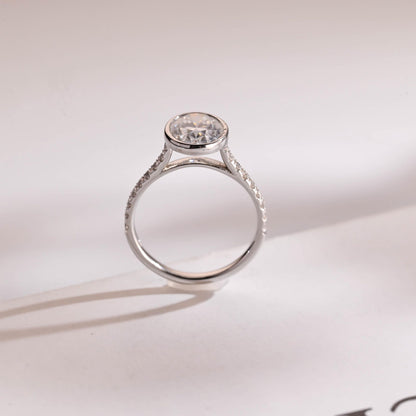 2.0 CT Oval Cut Bezel Moissanite Engagement Ring
