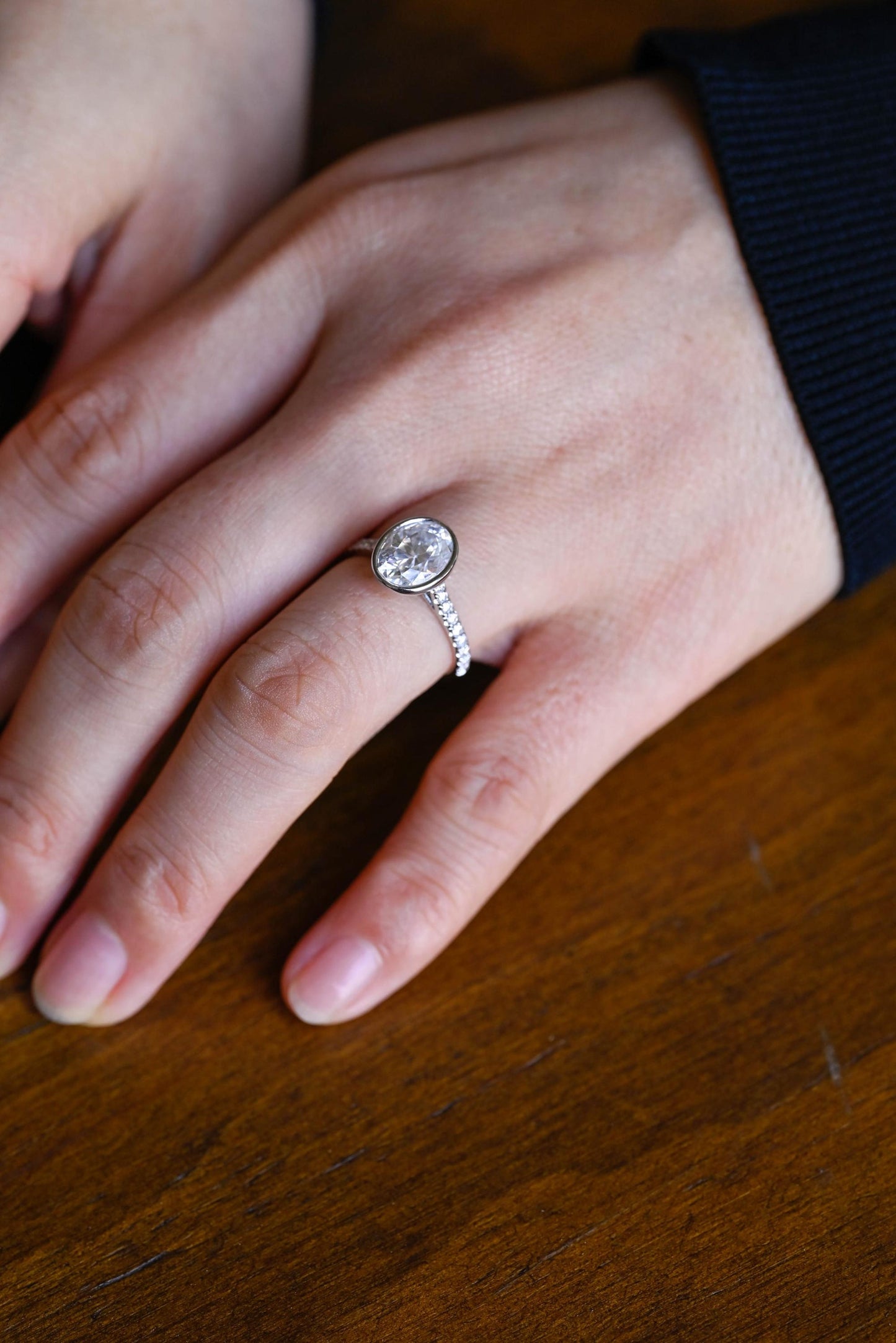 2.0 CT Oval Cut Bezel Moissanite Engagement Ring
